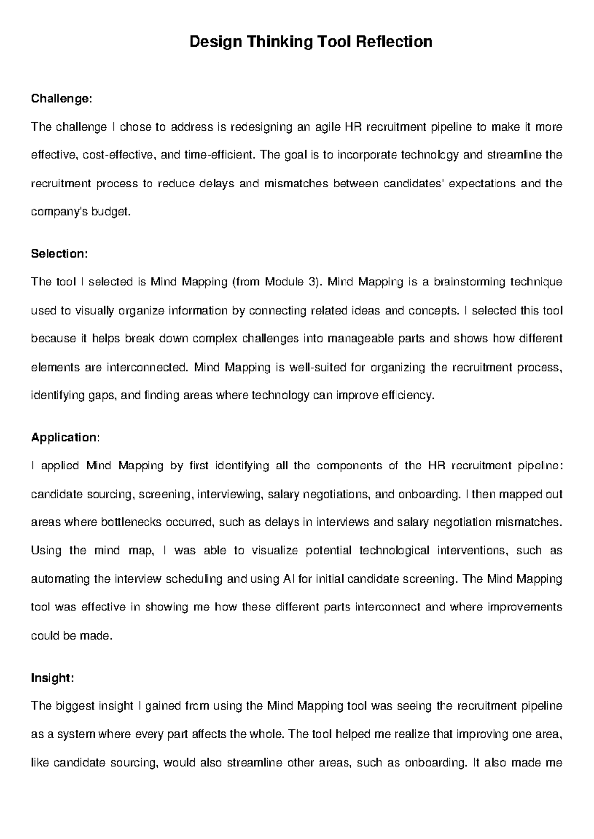 Design Thinking Reflection - Design Thinking Tool Reflection Challenge ...