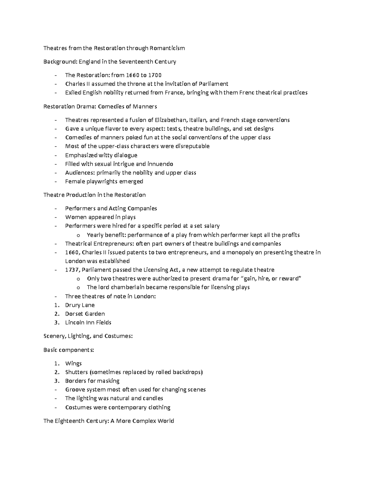 Theatres from the Restoration through Romanticism prt 1 - Theatres from ...