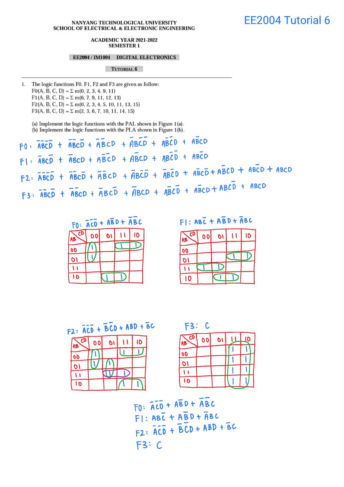 EE2004 Tutorial 6 - A B A B Y B C Y A C Y X X B B A B B B 3 Variables ...