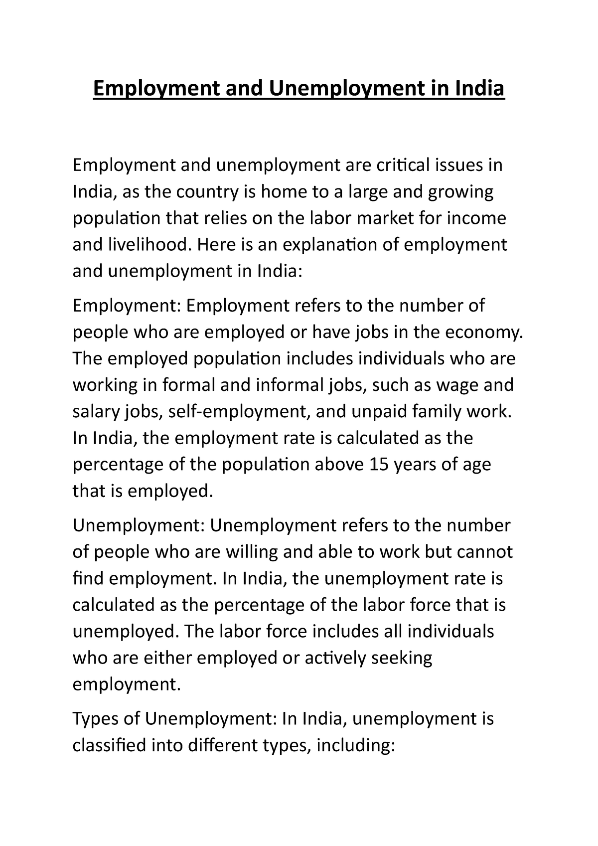 thesis on unemployment in india