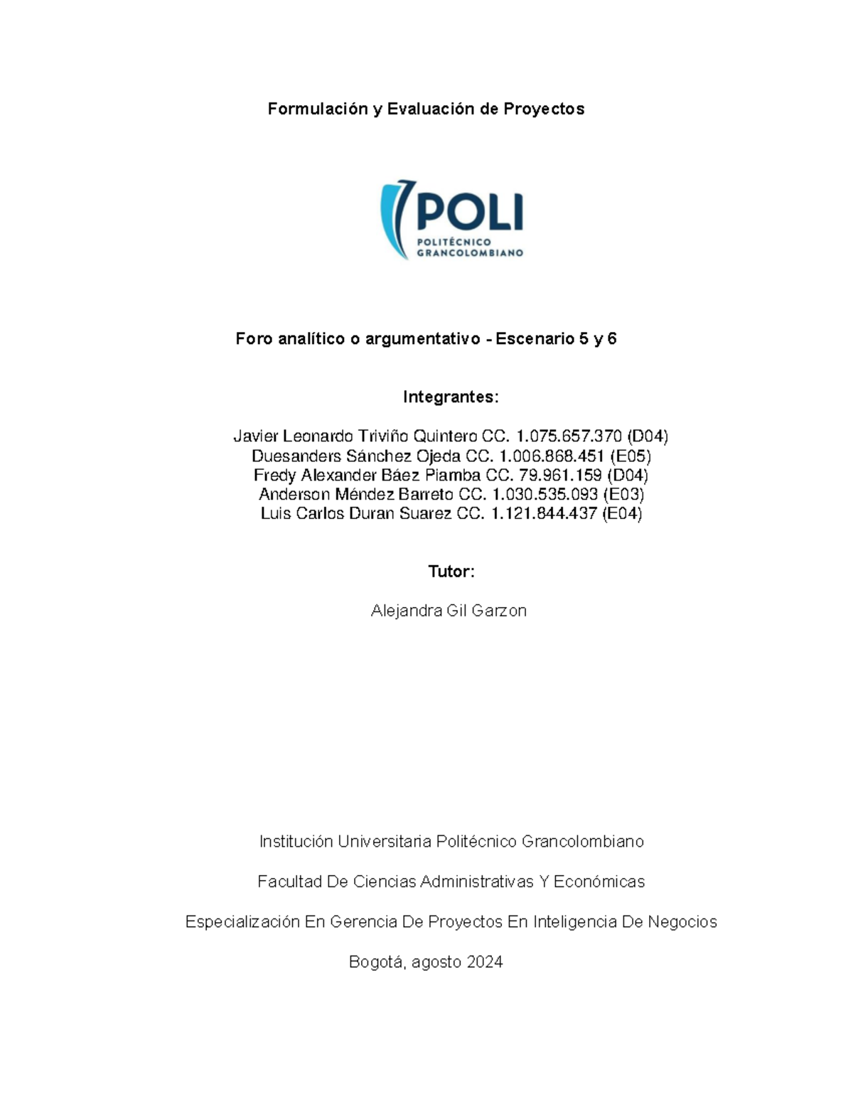 Foro Anal Tico O Argumentativo Formulaci N Y Evaluaci N De Proyectos ...