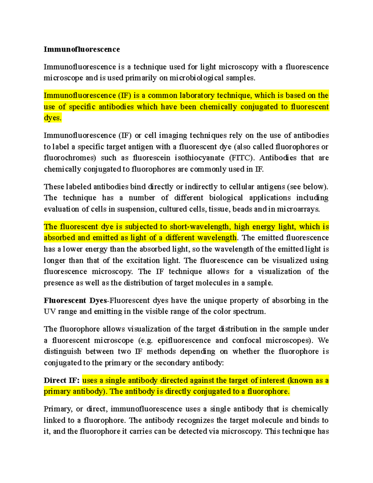 immunology notes - Immunofluorescence Immunofluorescence is a technique ...