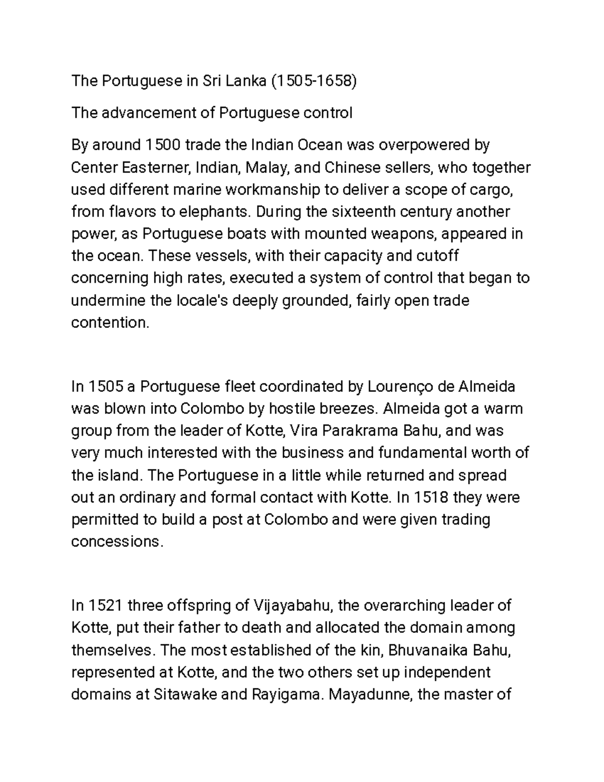 The Portuguese Wps Office The Portuguese In Sri Lanka 1505 1658 The