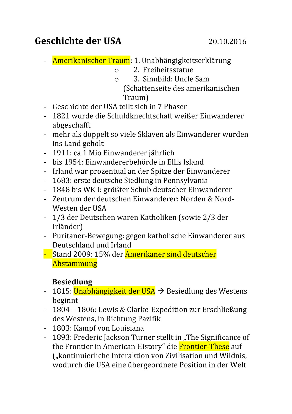 Geschichte Der Usa Im 20. Jahrhundert Zusammenfassung Ws1617 - Geschichte  Der Usa 20.10 - Studocu