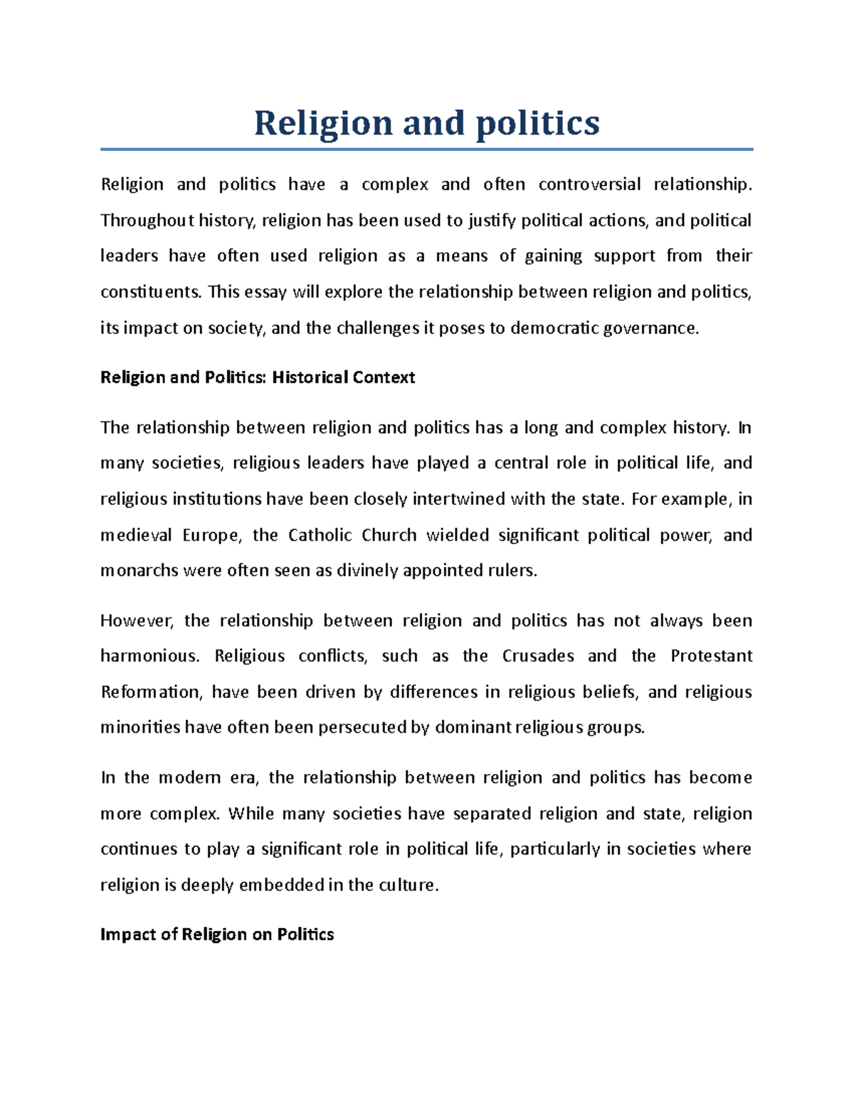 religion and politics essay upsc