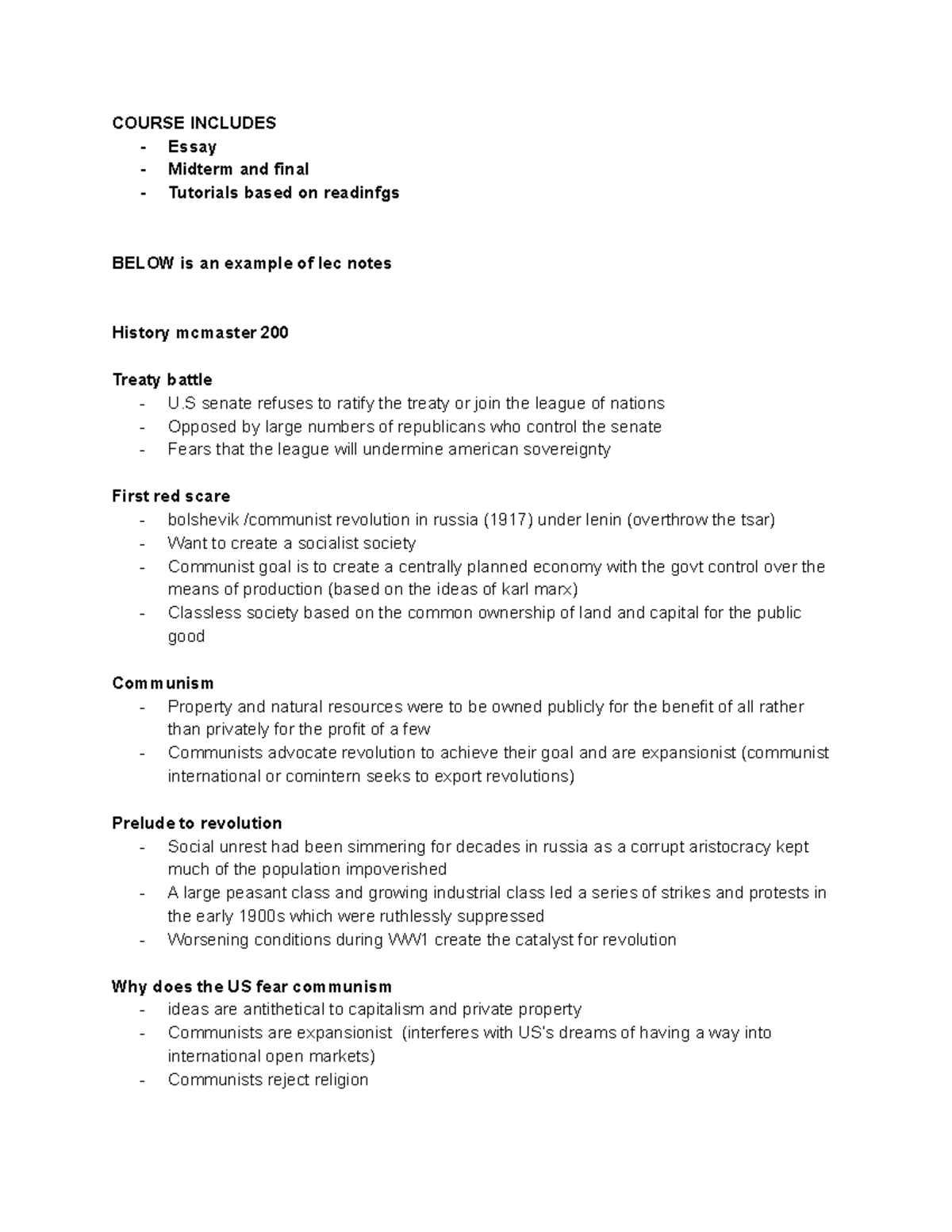 HST outline notes notes - COURSE INCLUDES **- Essay Midterm and final ...