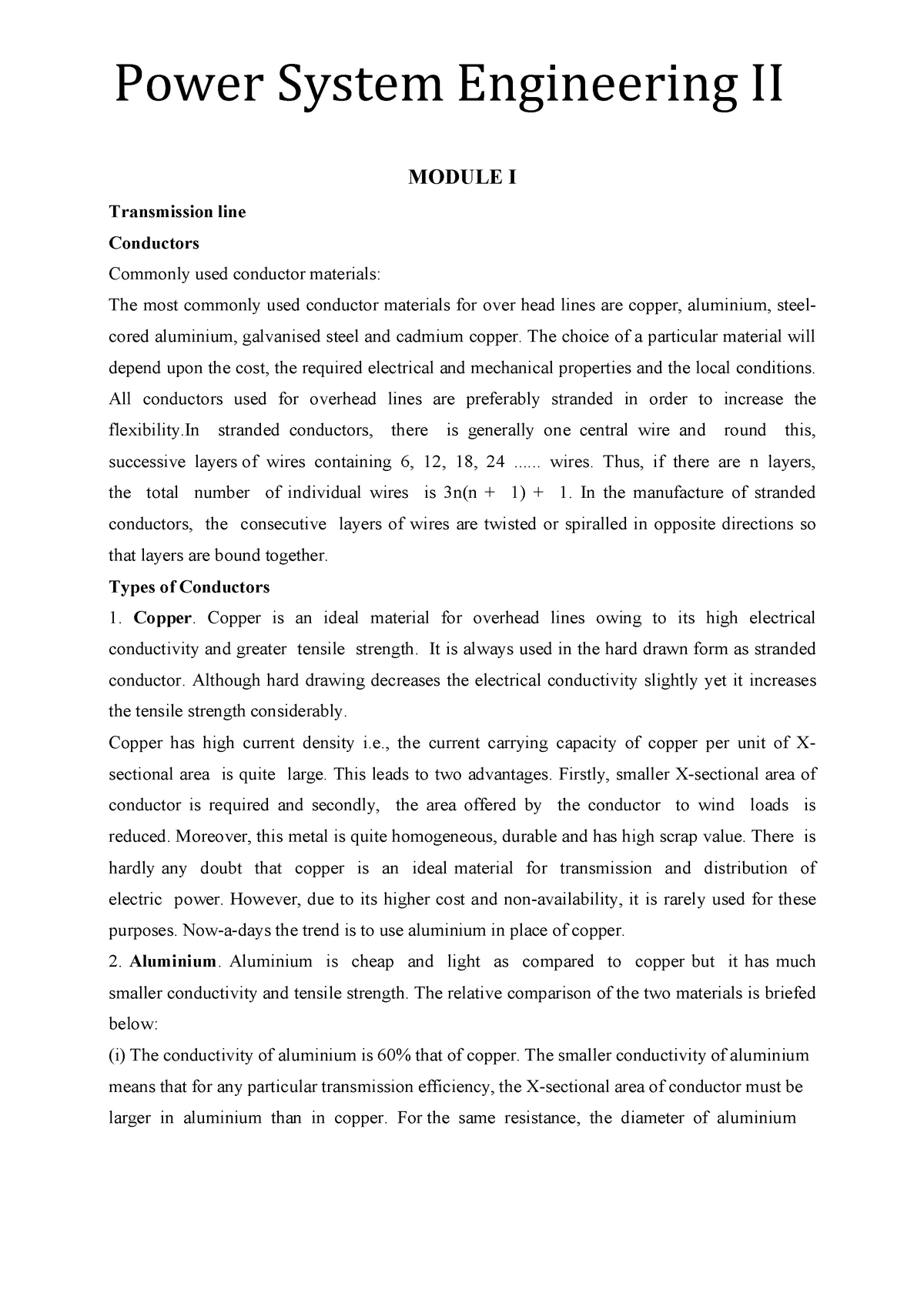 Power System Engineering II - Transmission Lines - MODULE I ...