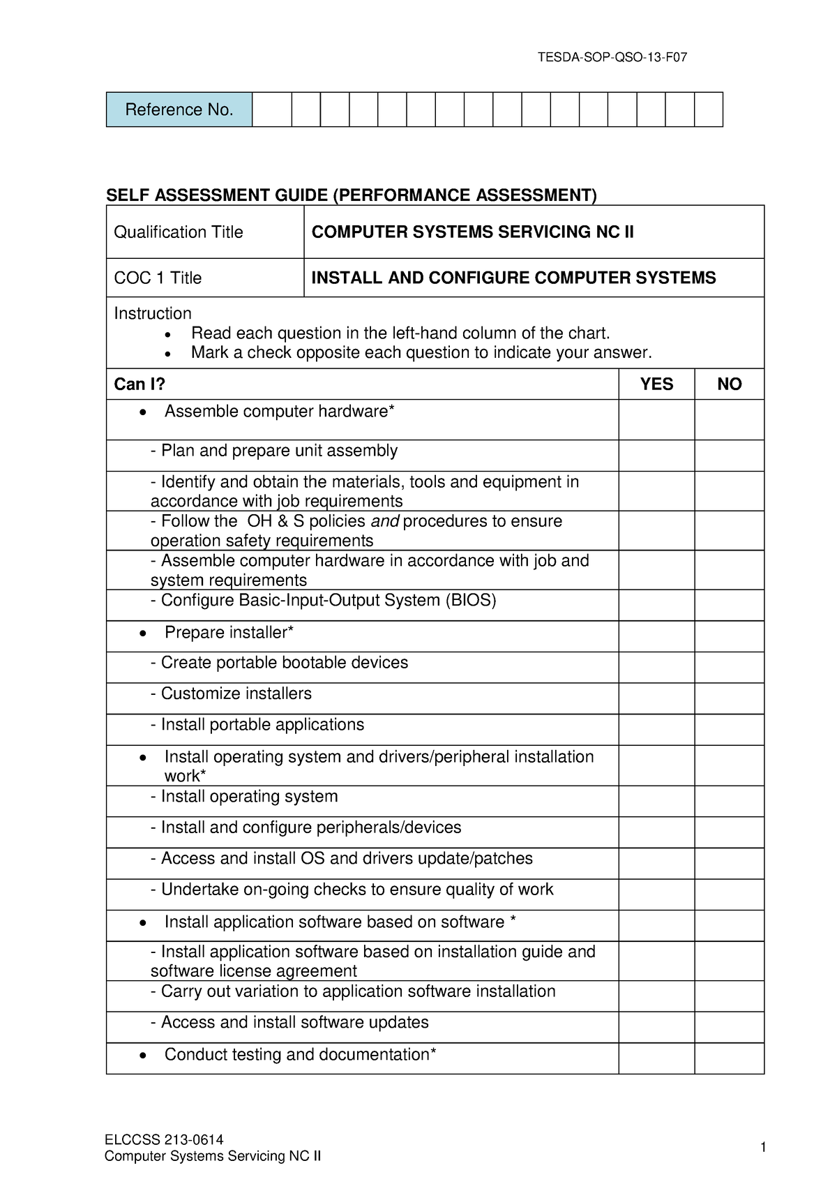 SAG - Computer System Servicing NC II - ELCCSS 213- SELF ASSESSMENT ...