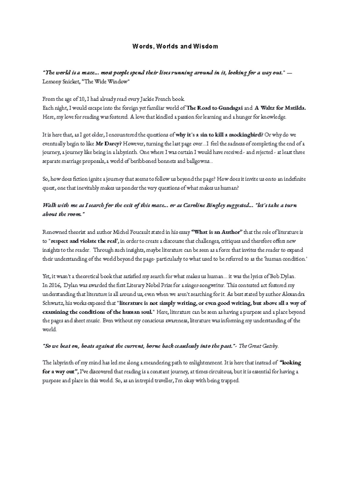 Discursive- HSC - Words, Worlds and Wisdom 
