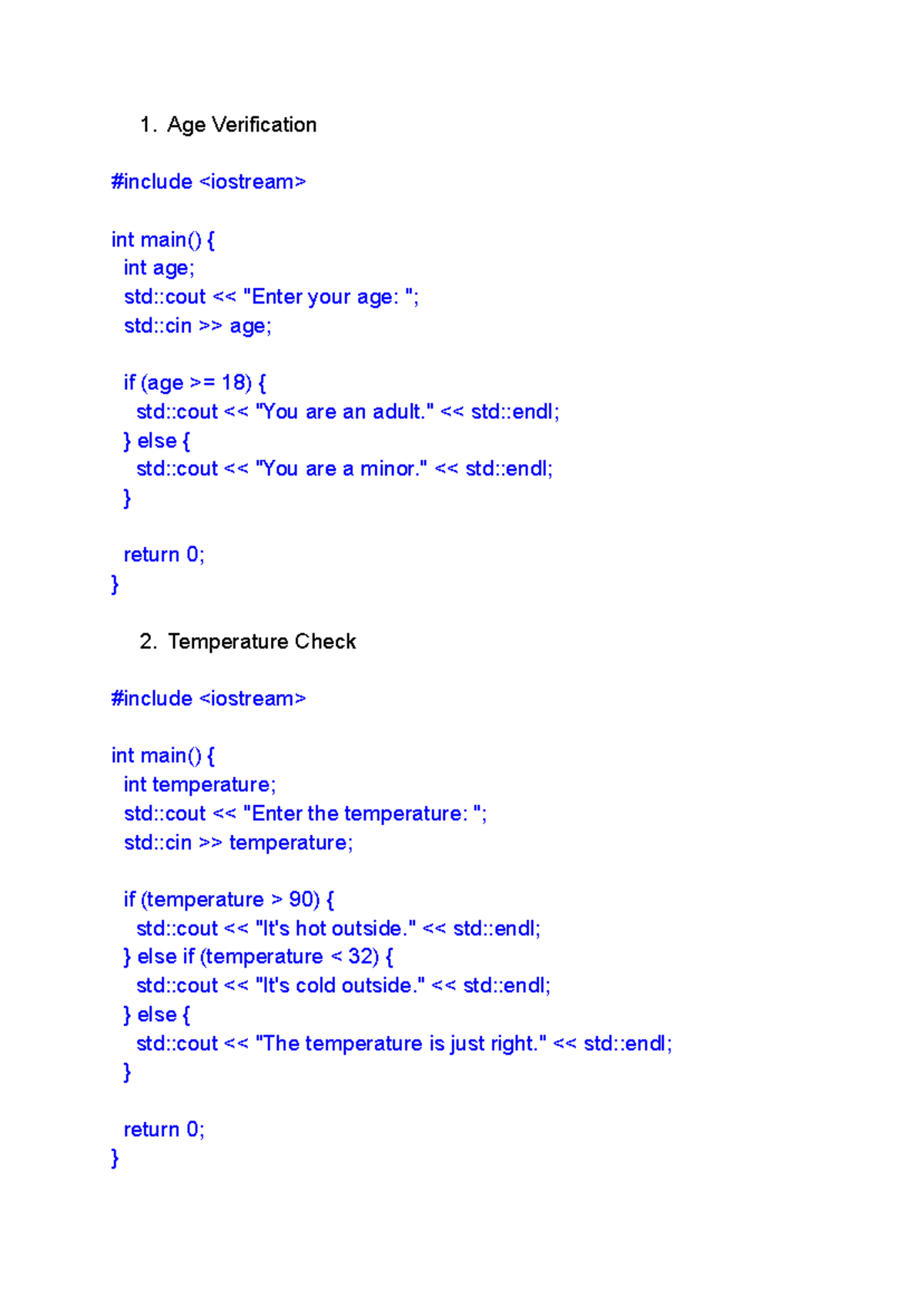 C++ if else - practice materials - Age Verification #include int main ...