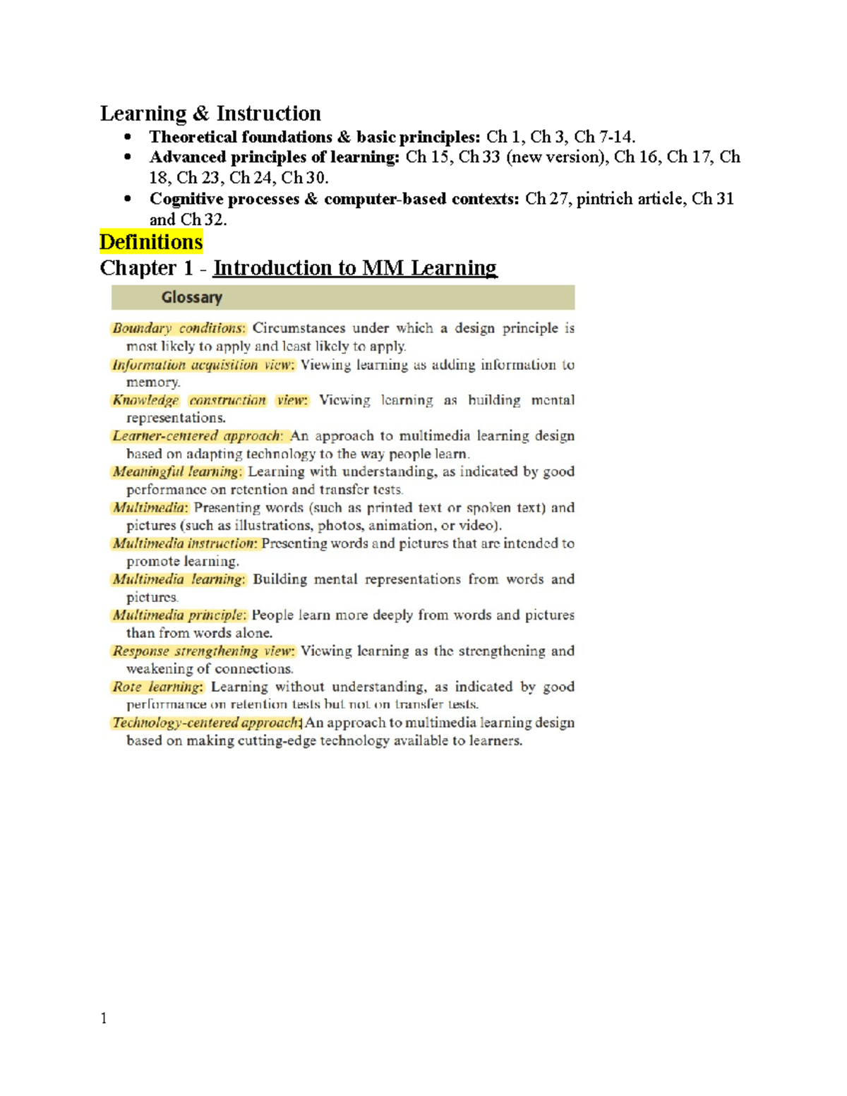 Learning and Instruction Summary - Learning & Instruction Theoretical ...