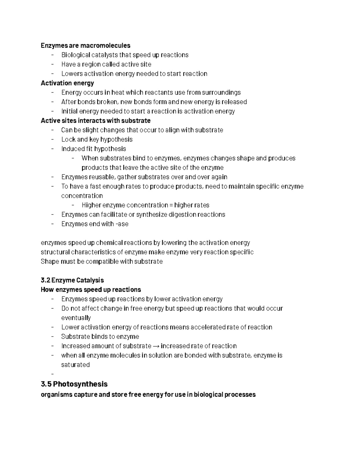 P + CR BIO IN Class Notes UNIT 3 - Enzymes are macromolecules ...