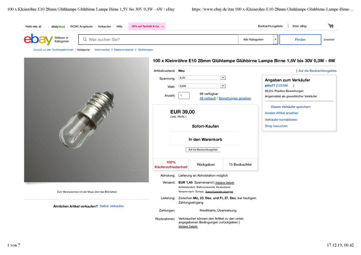 50x Osram Lampe 12V-15v 30mA W2x4.6d