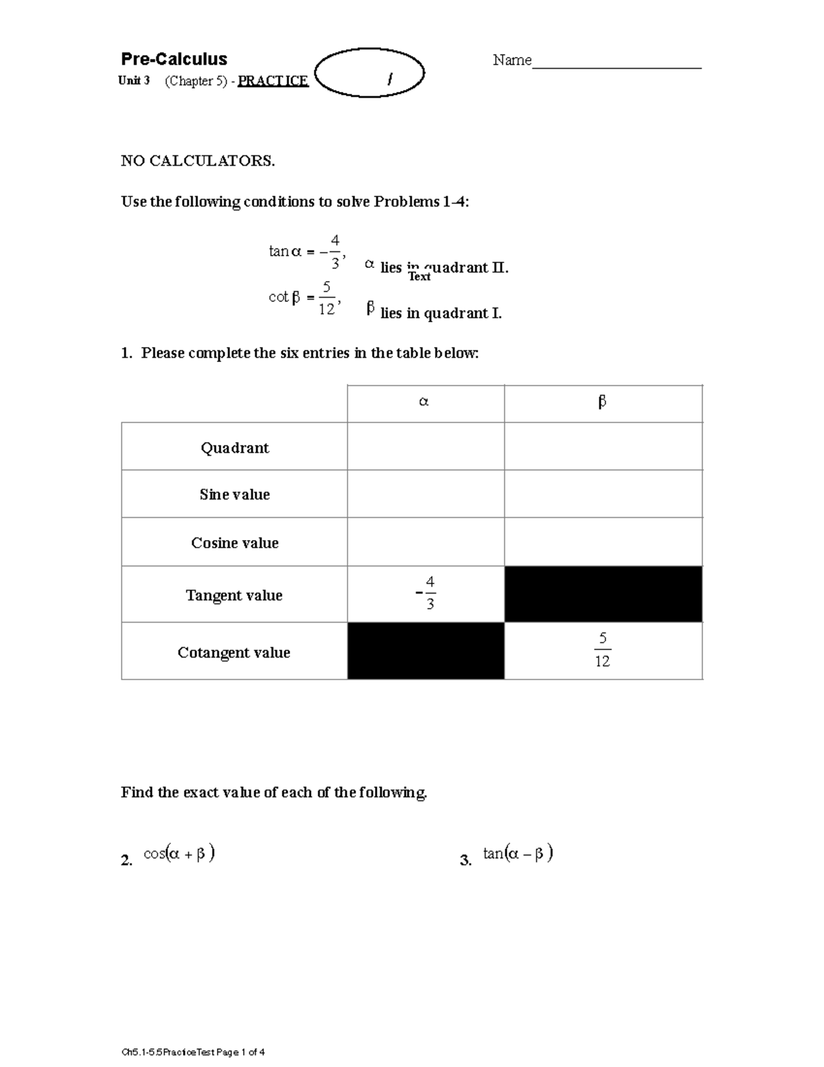 Ch5 - assignment - Pre-Calculus Name_____________________ Test 8 ...