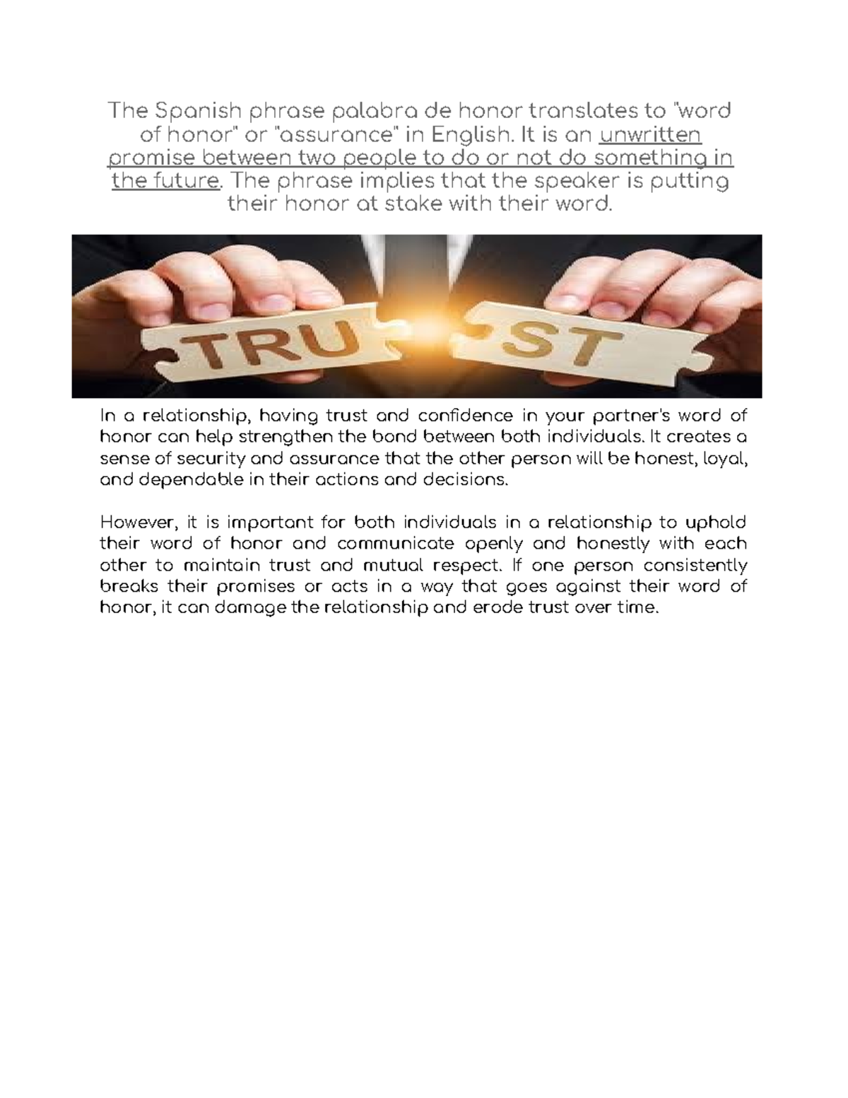 Palabra DE Honor - Word of God - The Spanish phrase palabra de honor