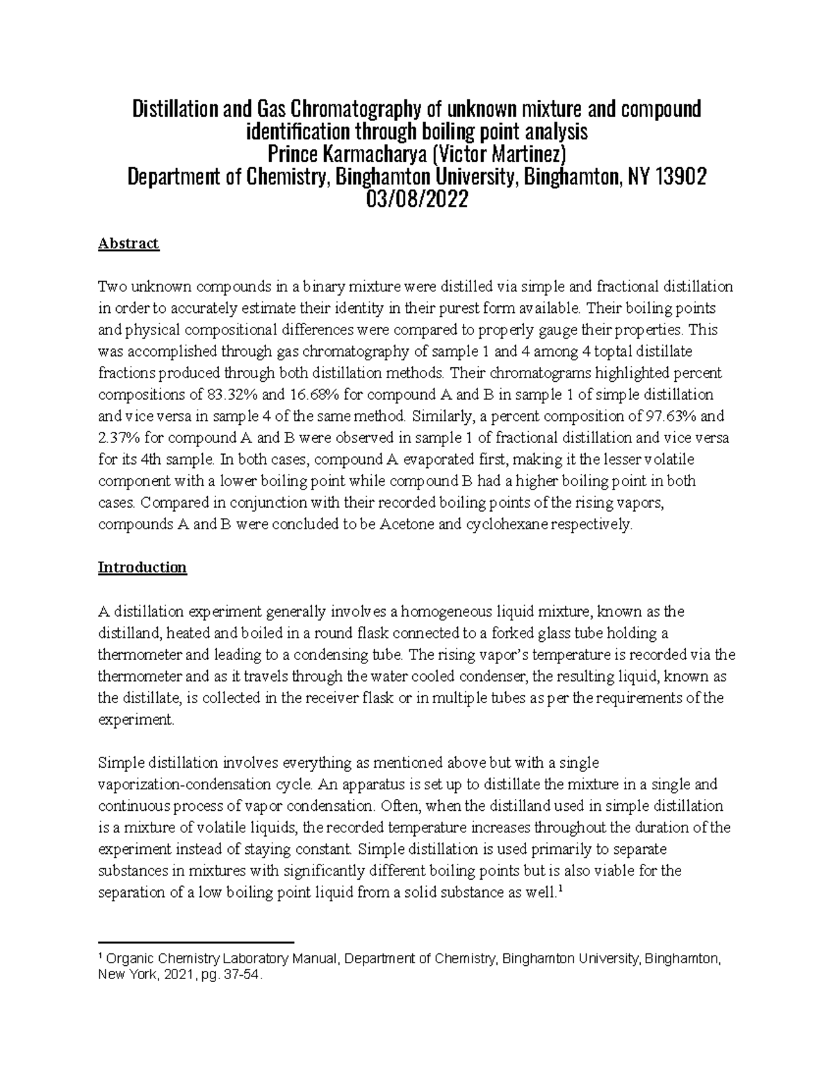 Distillation and Gas Chromatography lab report Distillation and Gas
