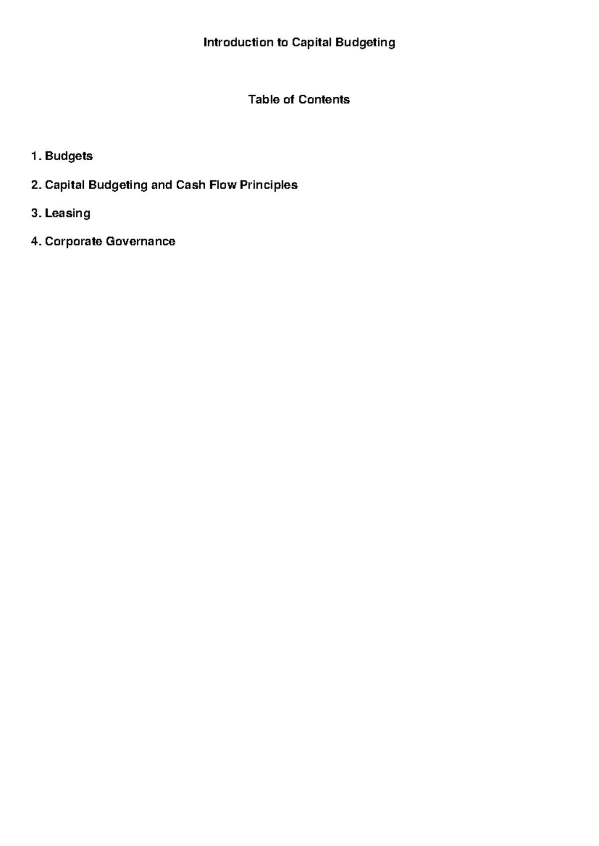 Capital Budgeting Guide - Table of Contents Budgets Capital Budgeting ...