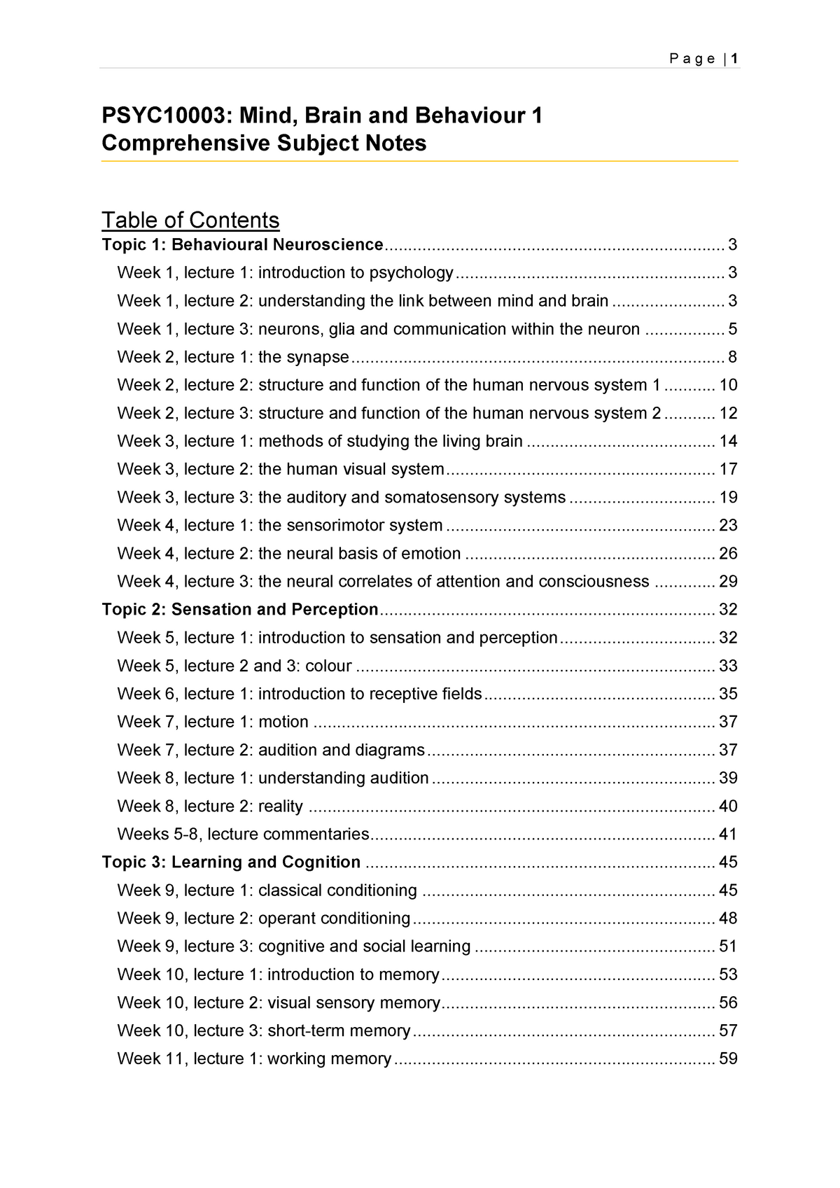 H1 MBB1 Notes - Comprehensive Subject Notes PSYC10003: Mind, Brain And ...