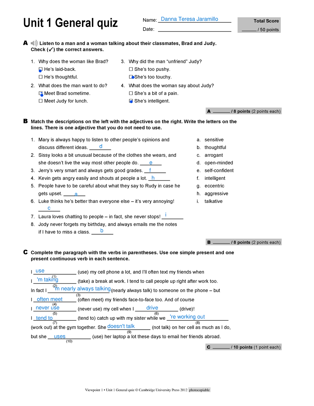 VP1 QUIZ 1 General - Ejercicio - Viewpoint 1 • Unit 1 General Quiz ...