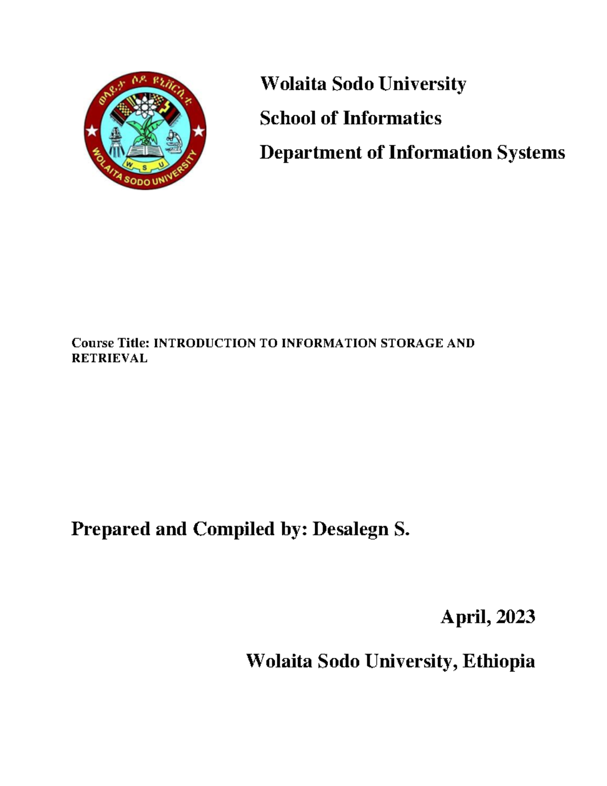 5. introduction to Information storage and retreival - Wolaita Sodo ...