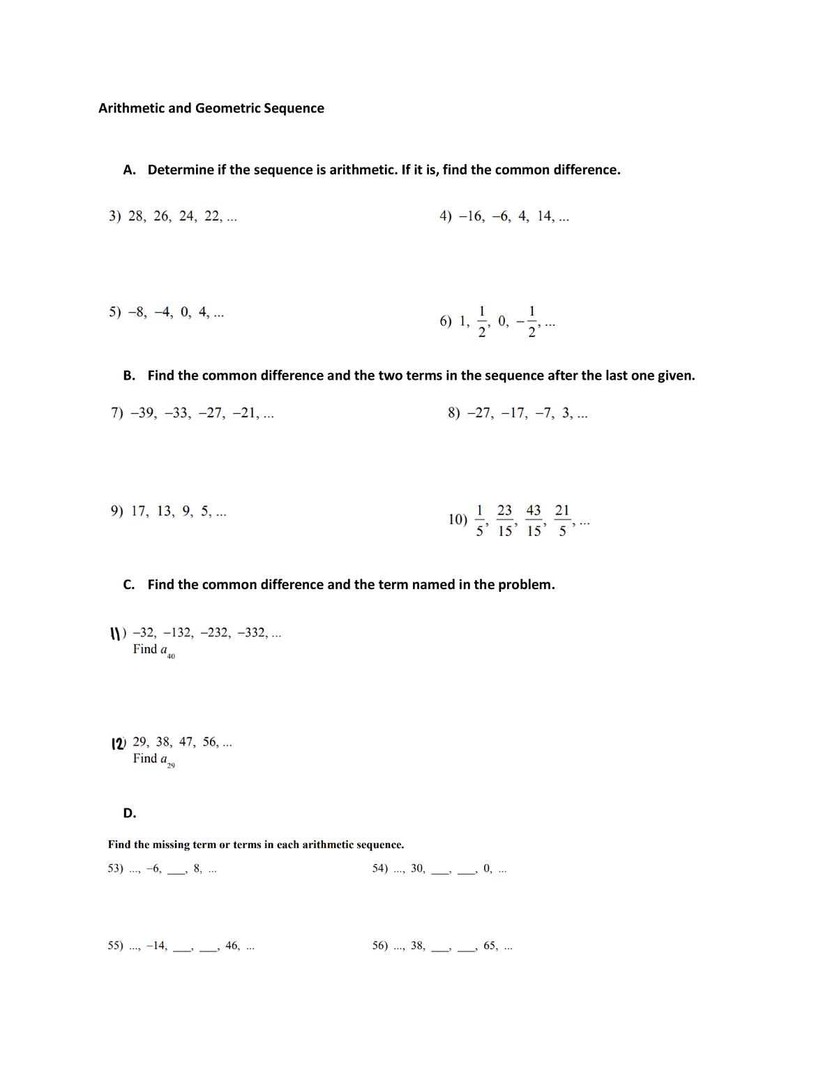 Arithmetic AND Geometry Sequence Problems - Arithmetic and Geometric ...