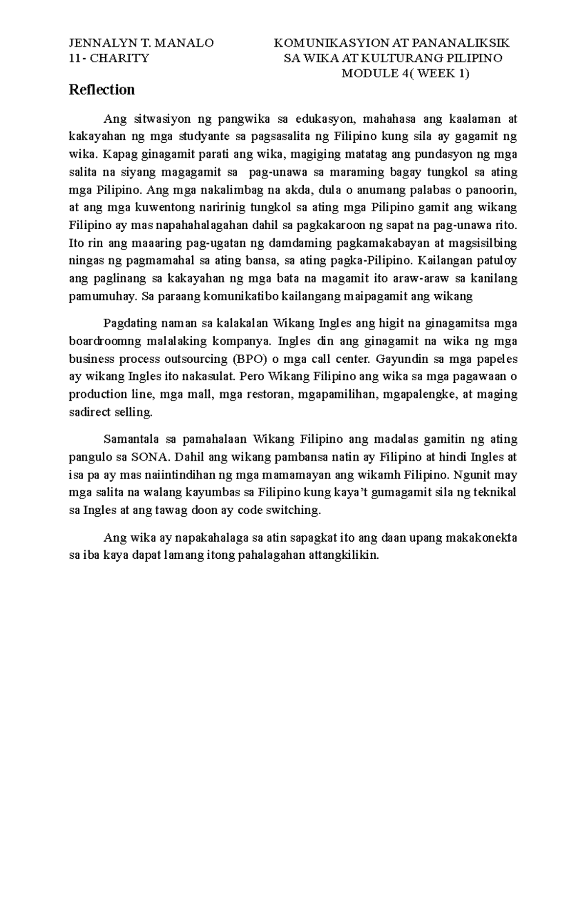 Reflection 3 - Academic Paper - JENNALYN T. MANALO KOMUNIKASYION AT ...
