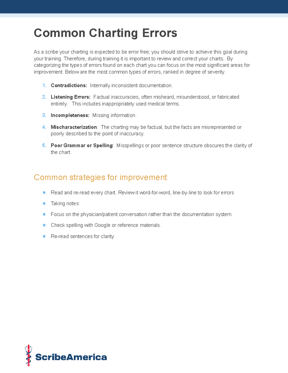 Common Charting Errors Therefore, during training it is important to