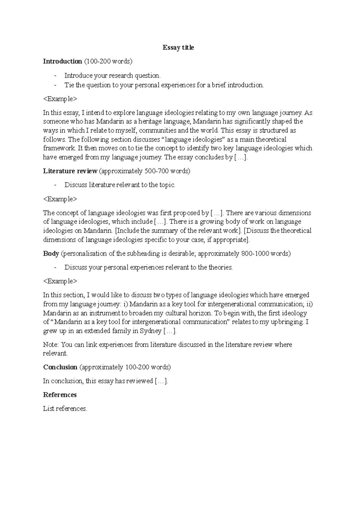 A3 detailed guidance - guide - Essay title Introduction (100-200 words ...