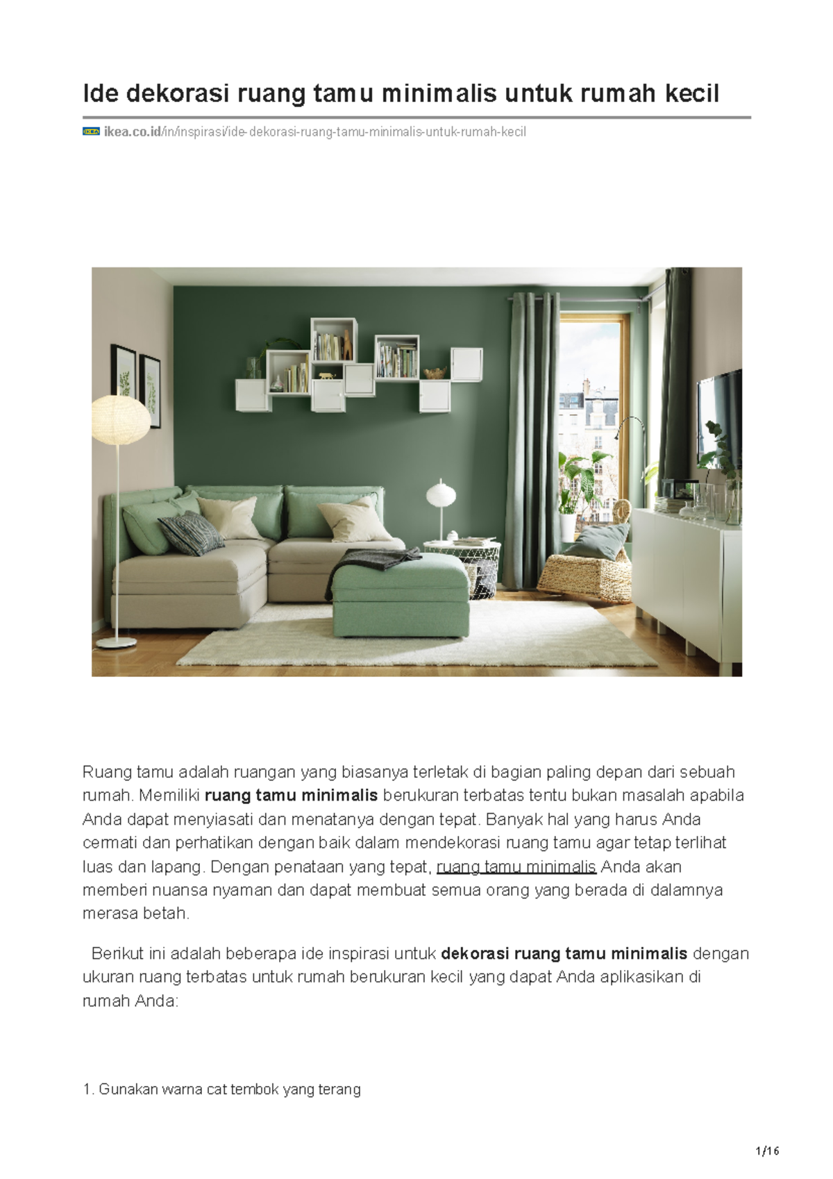 Ide dekorasi ruang tamu minimalis untuk rumah kecil - - Studocu