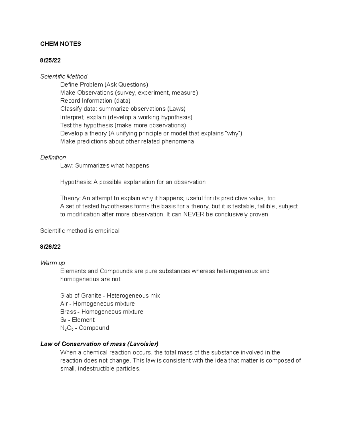 Chem 1 Notes Exam 1 - Includes important scientists and general ...