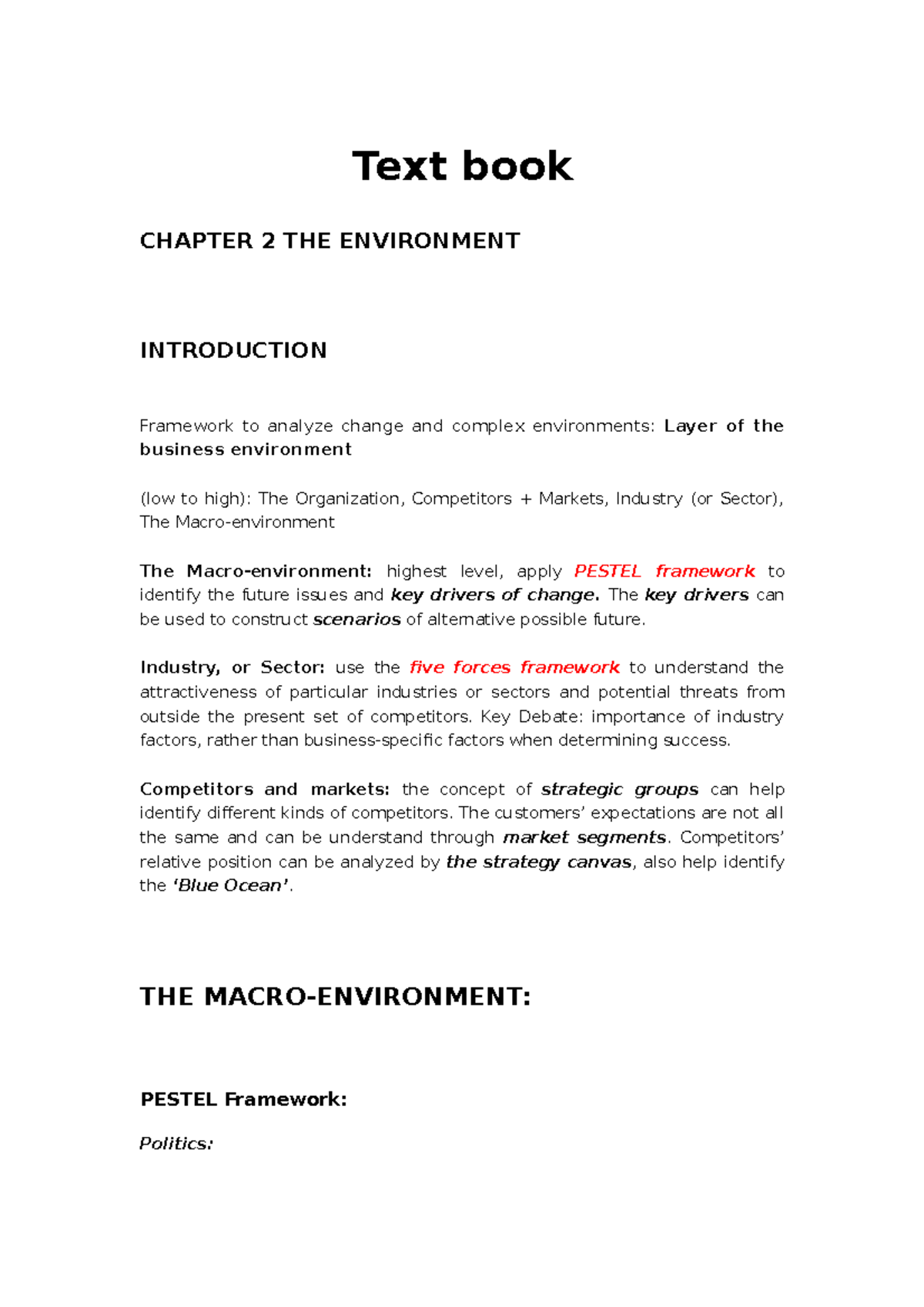 Review for final exams - Text book CHAPTER 2 THE ENVIRONMENT ...