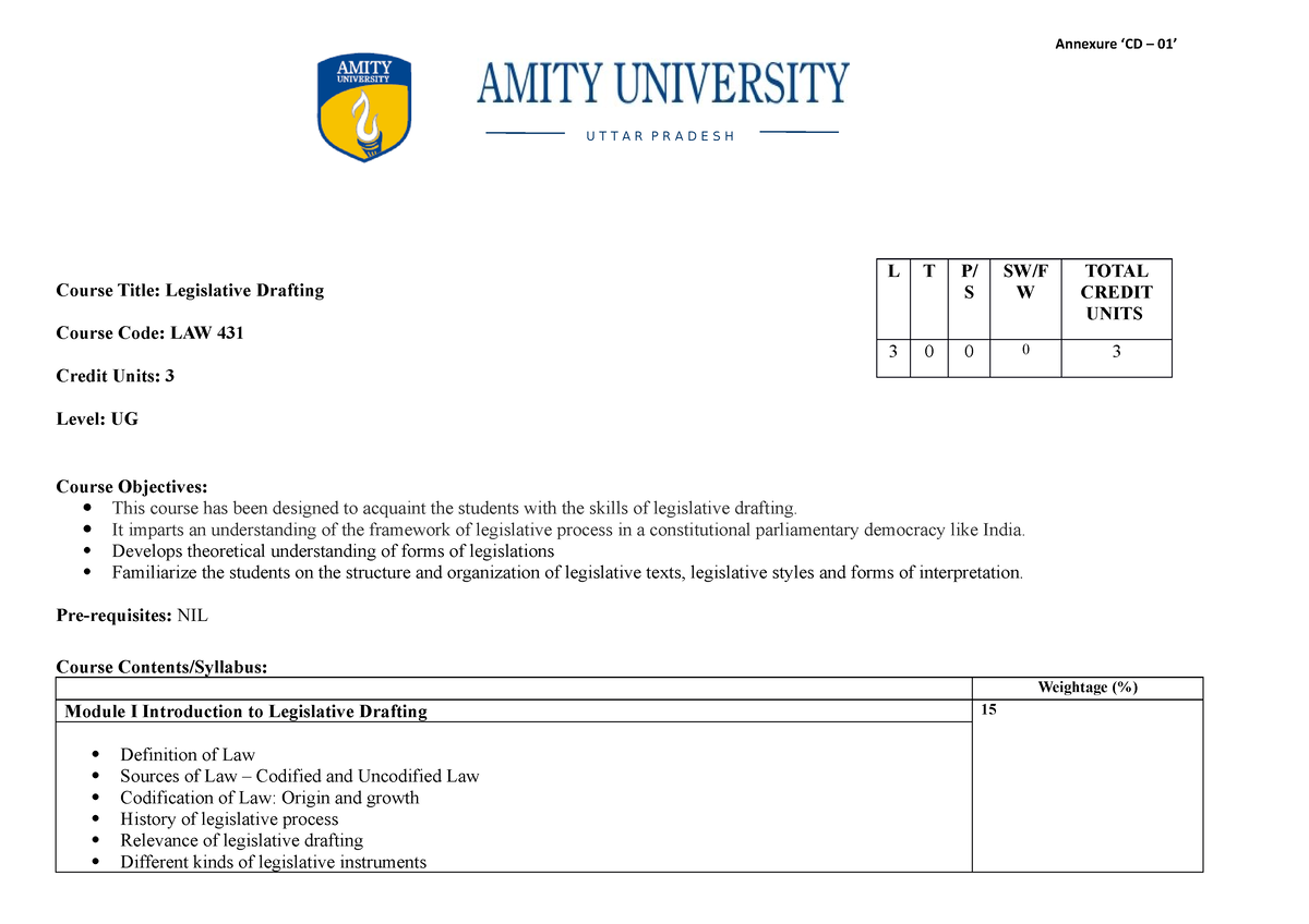 Legislative Drafting - It Imparts An Understanding Of The Framework Of ...