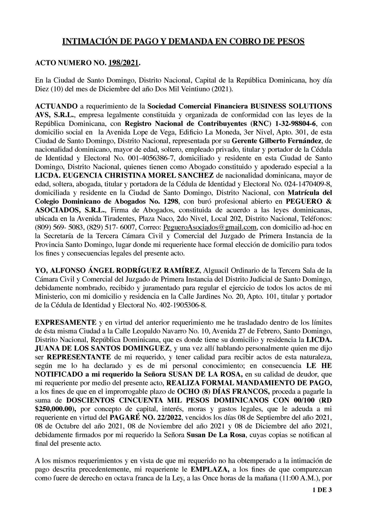 Intimación De Pago Para Embargo Conservatorio INTIMACIÓN DE PAGO Y