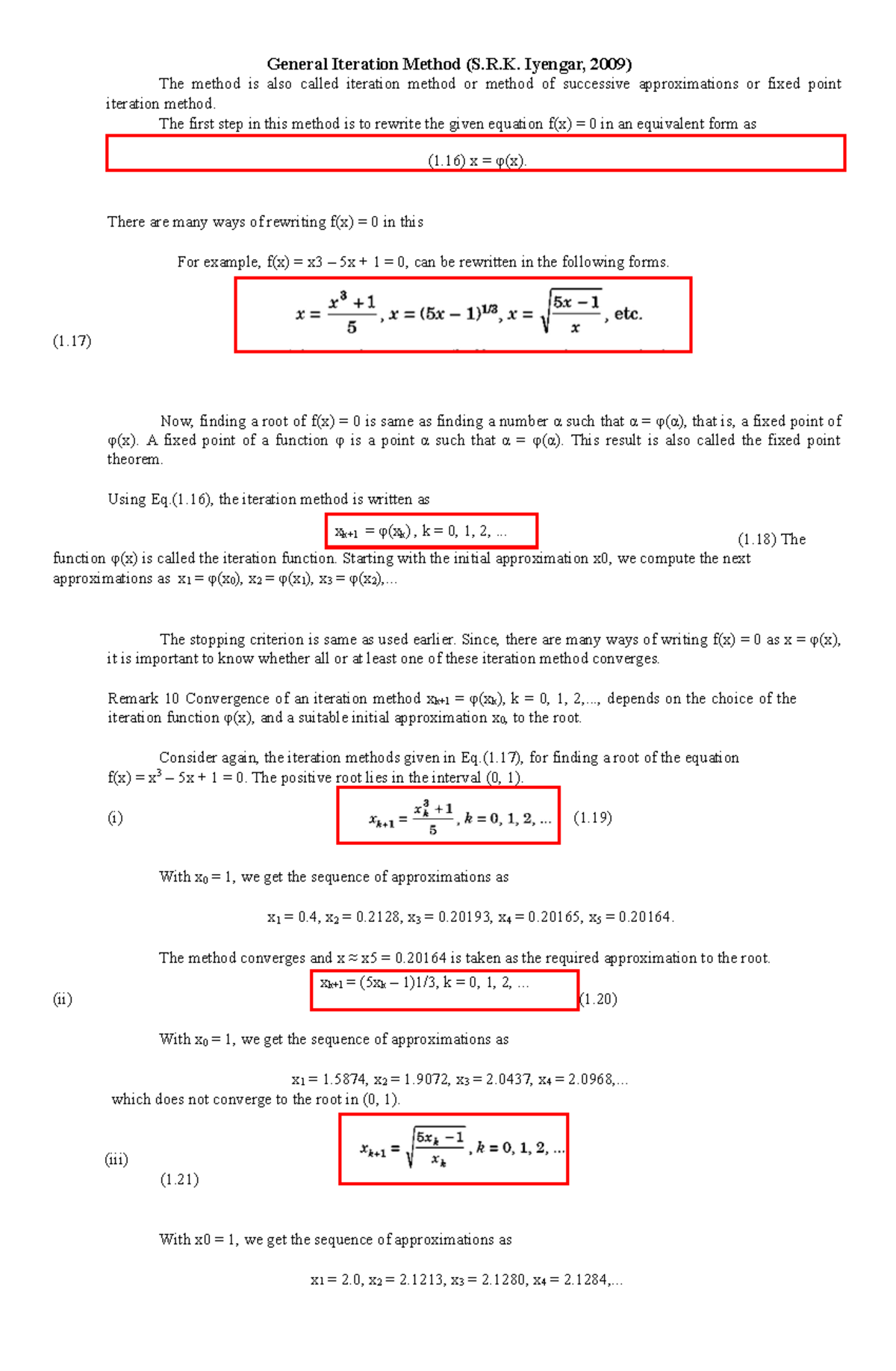 General Iteration Method (S.R.K. Iyengar, 2009 ) - General Iteration ...