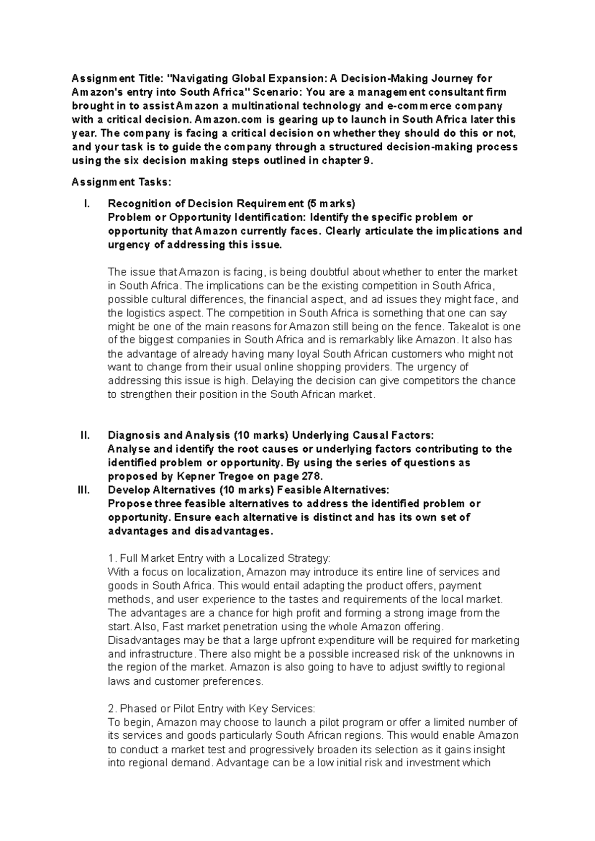 BMAN 214 assignment - Assignment Title: "Navigating Global Expansion: A ...