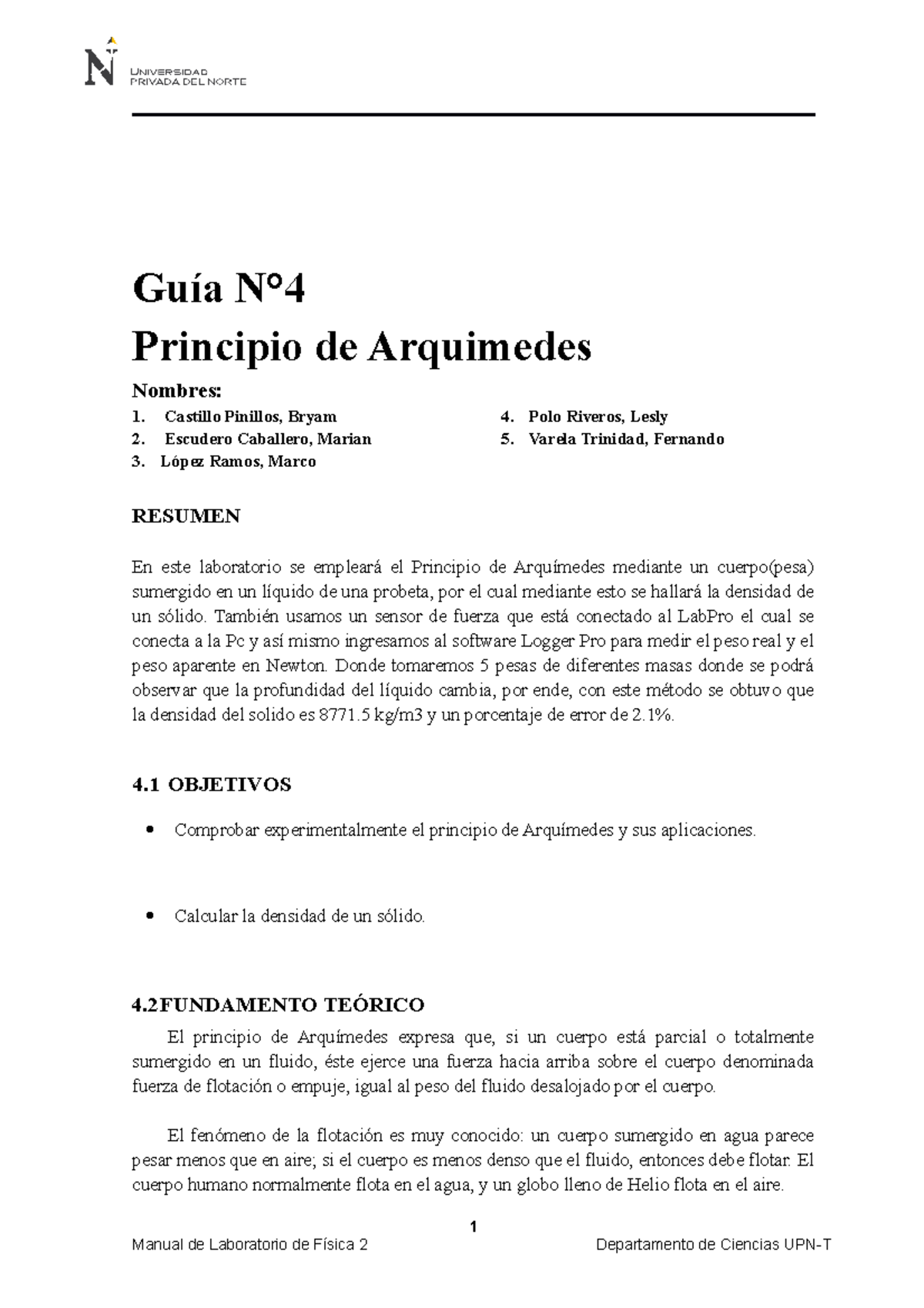 04 Principio De Arquimedes Guia N Principio De Arquimedes Nombres Castillo Pinillos Bryam Studocu