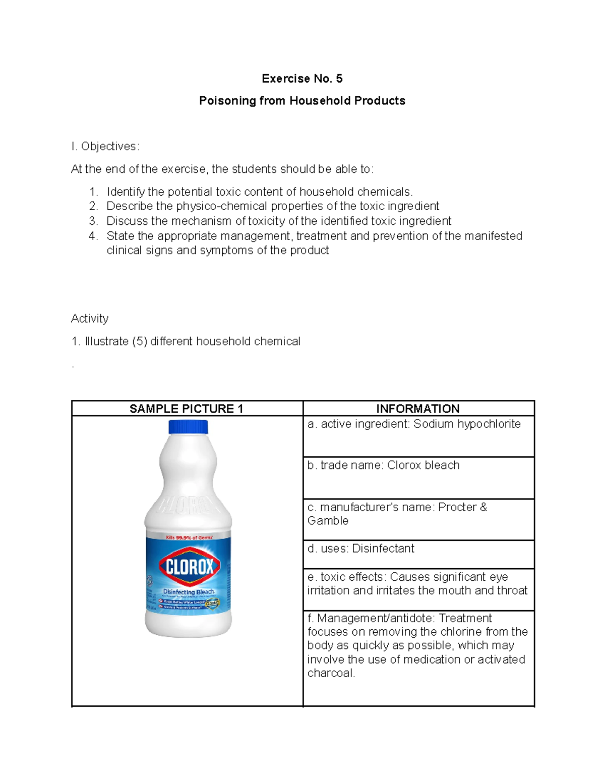 Chiong - Activity #5 - Exercise No. 5 Poisoning from Household Products ...