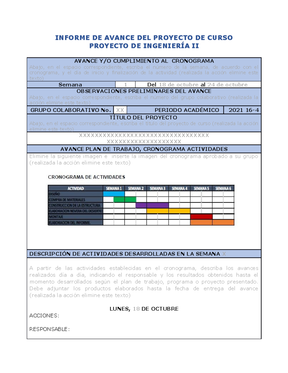 Formato Informe Semanal De Avance Ok Informe De Avanc 5811