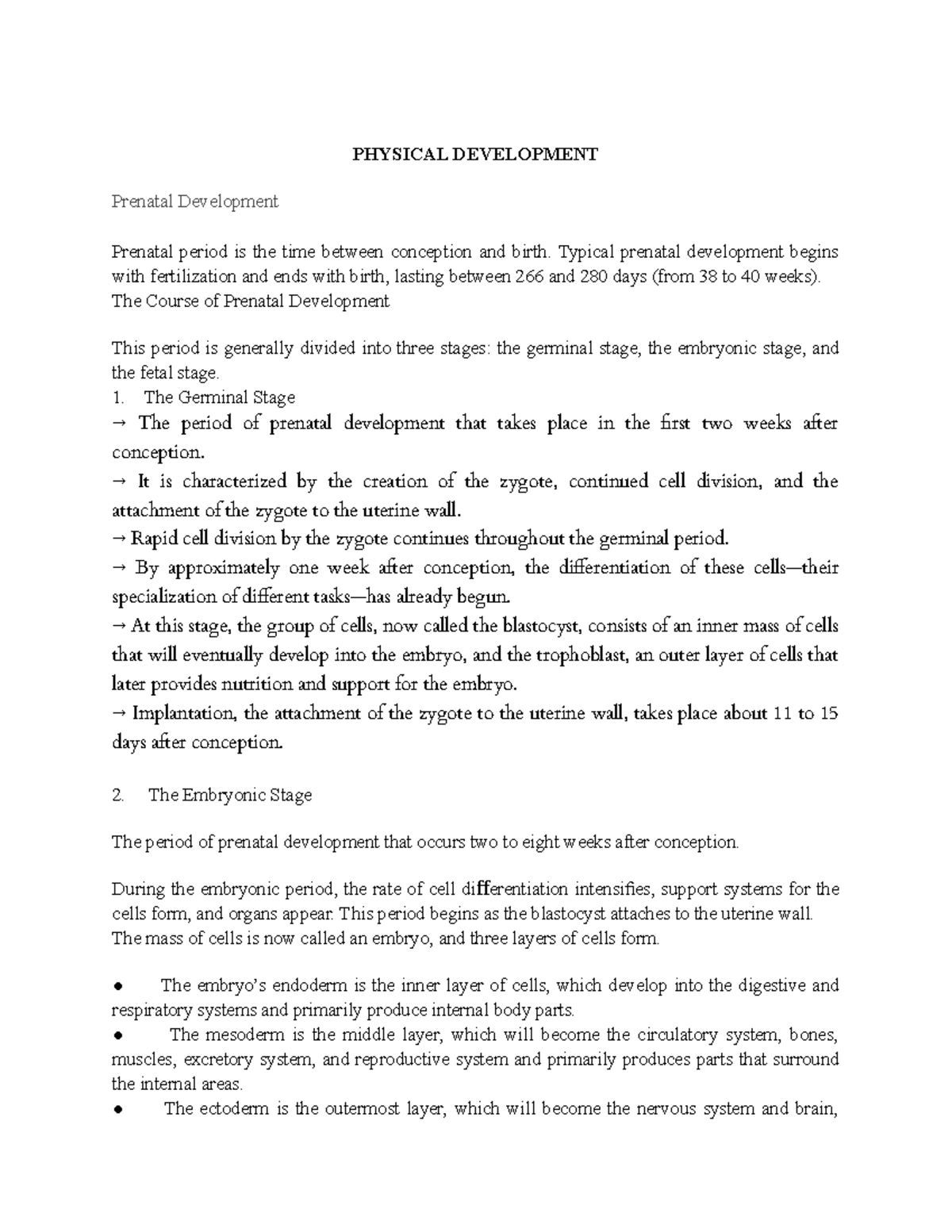 Physical Development - PHYSICAL DEVELOPMENT Prenatal Development ...