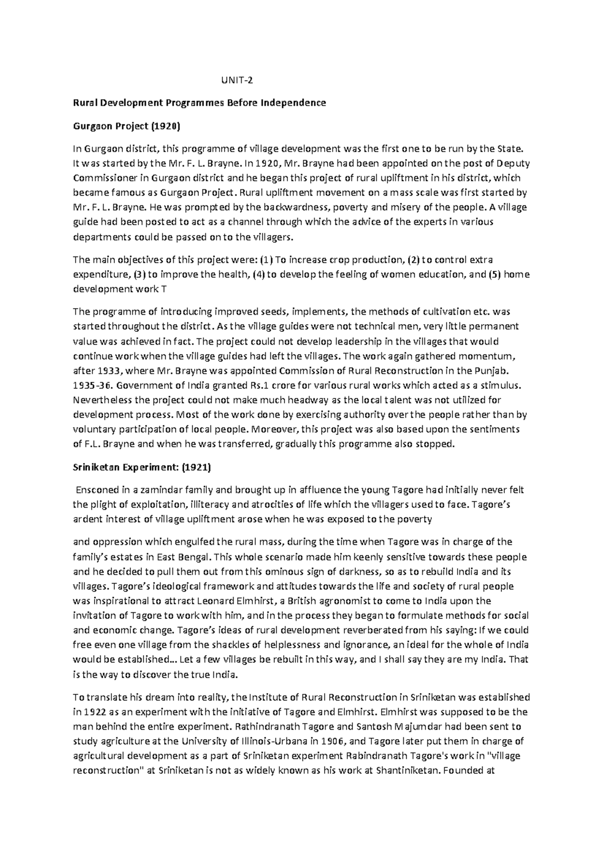RDAP Notes UNIT-2 - UNIT- 2 Rural Development Programmes Before ...