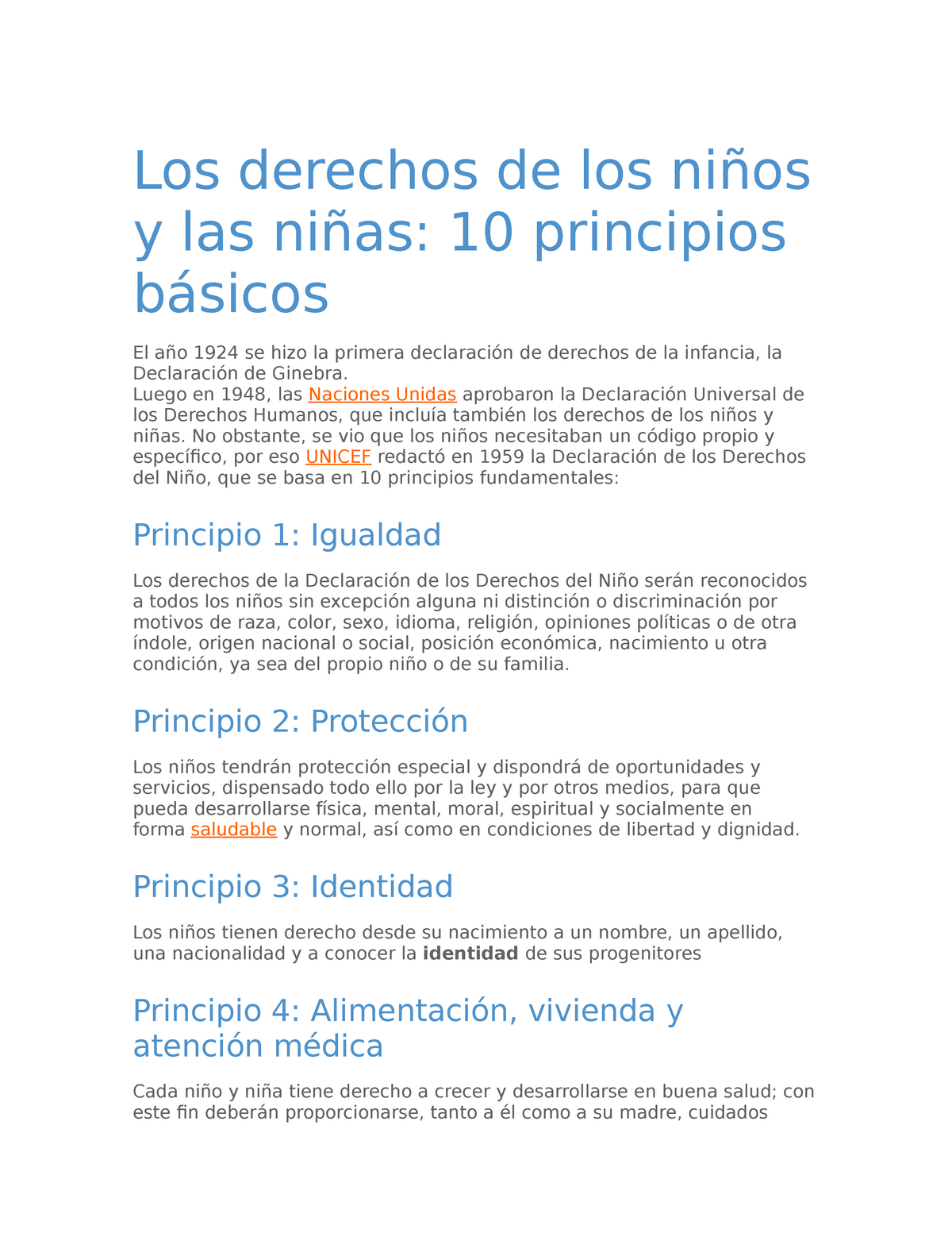 10 Principios NNA - Los Derechos De Los Niños Y Las Niñas: 10 ...