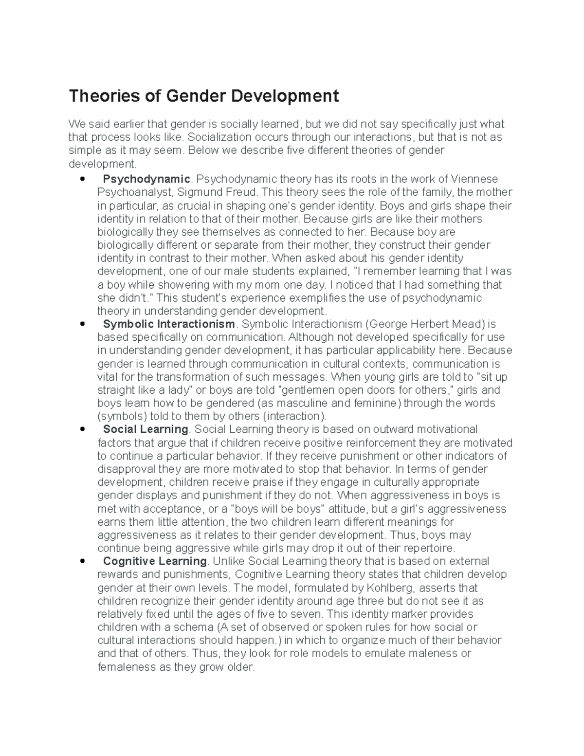 Theories of Gender Development - Socialization occurs through our ...