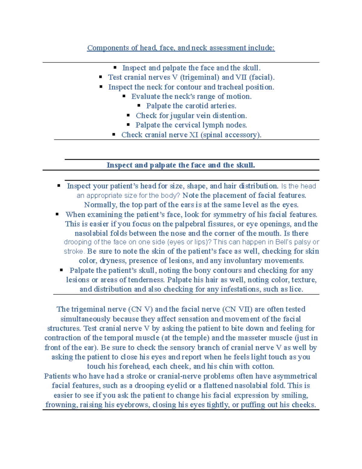 Head face and neck assessment - Test cranial nerves V (trigeminal) and ...