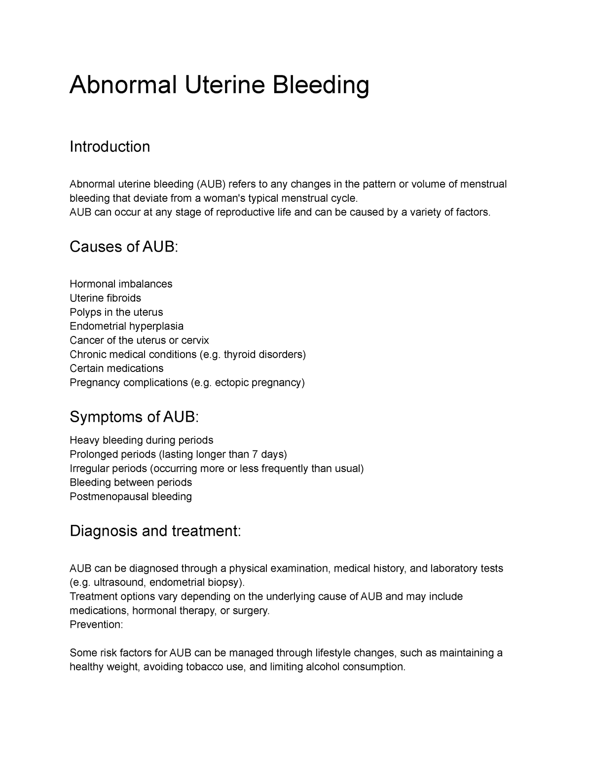 Abnormal Uterine Bleeding: Causes, Diagnosis & Treatment