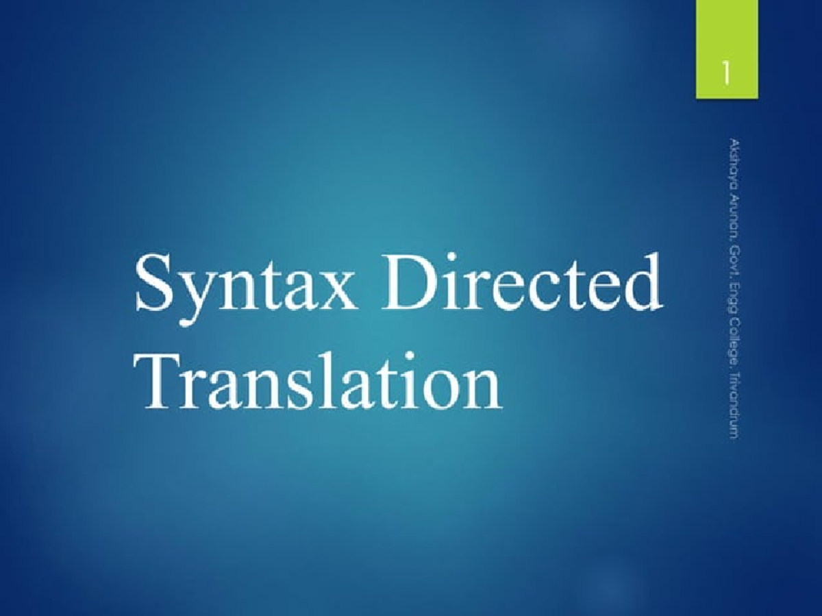 Syntax Directed Translation - Compiler Design - Studocu
