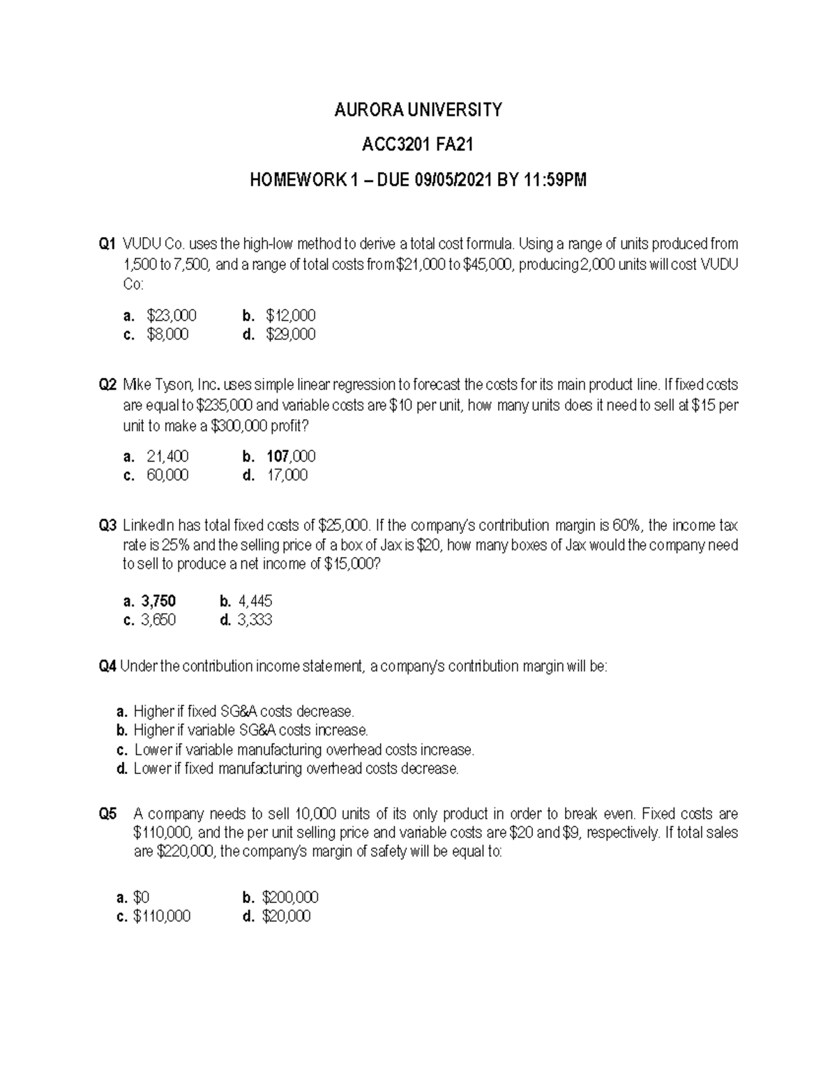 Aurora University ACC3201 WK2 Assignment Student AURORA UNIVERSITY