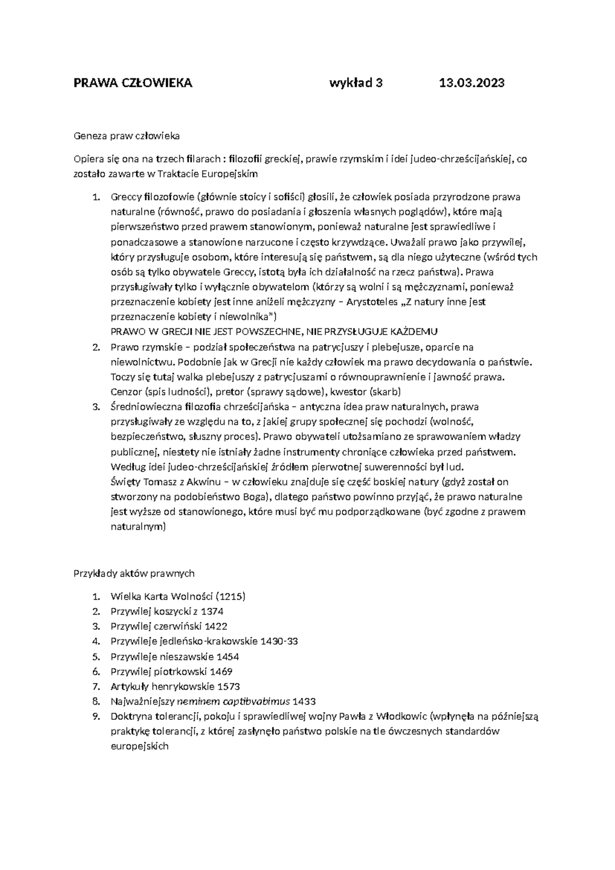 Prawa Człowieka Sprawdzian Grupa B www.studocu.com