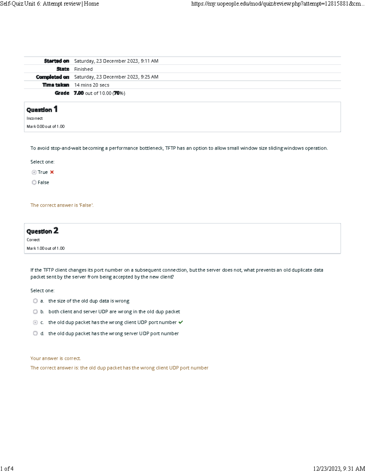 Self-Quiz Unit 6 Attempt review Home - Saturday, 23 December 2023, 9:11 ...