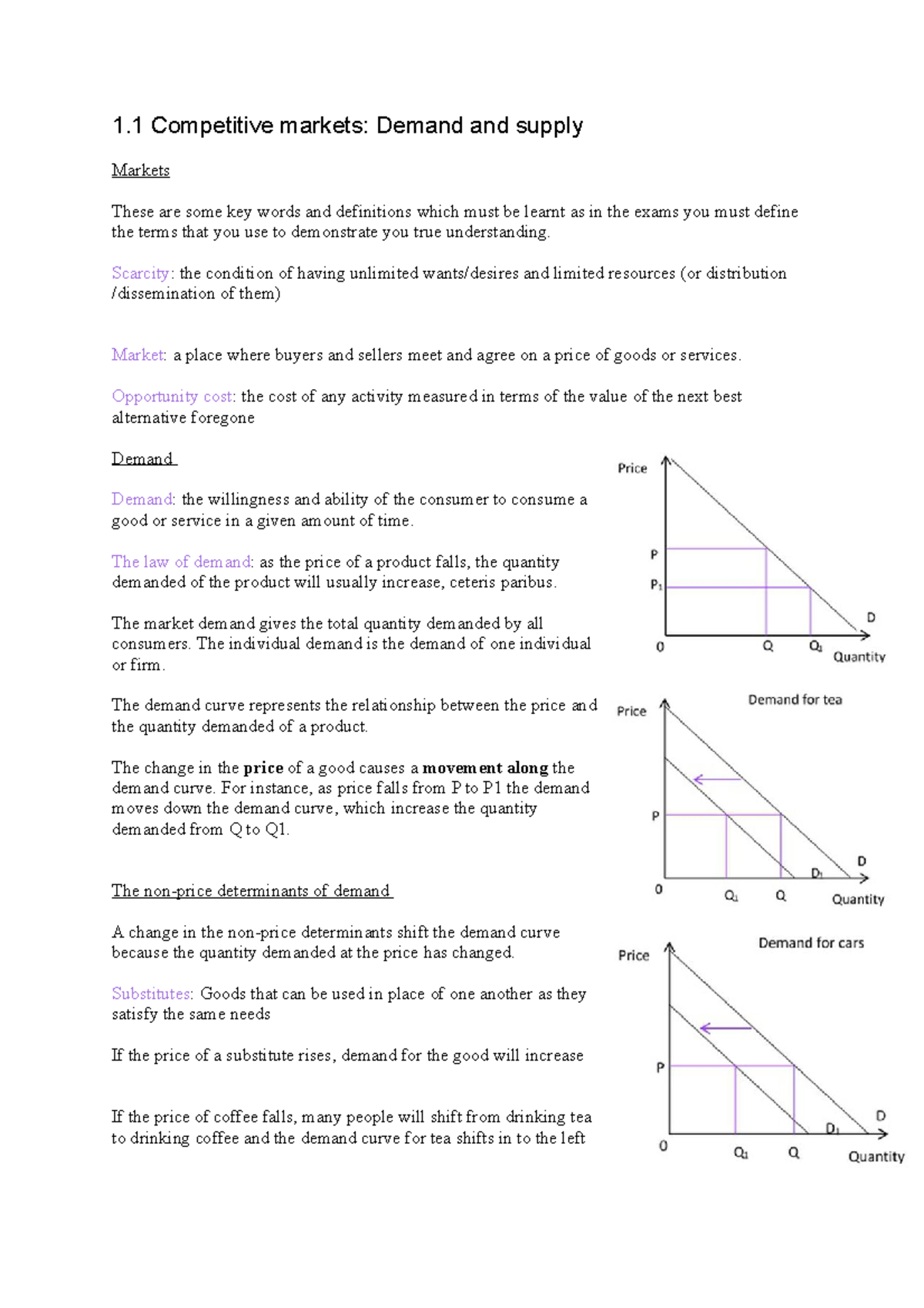 Competetive markets demand and supply notes 1 Competitive markets Demand and supply Markets
