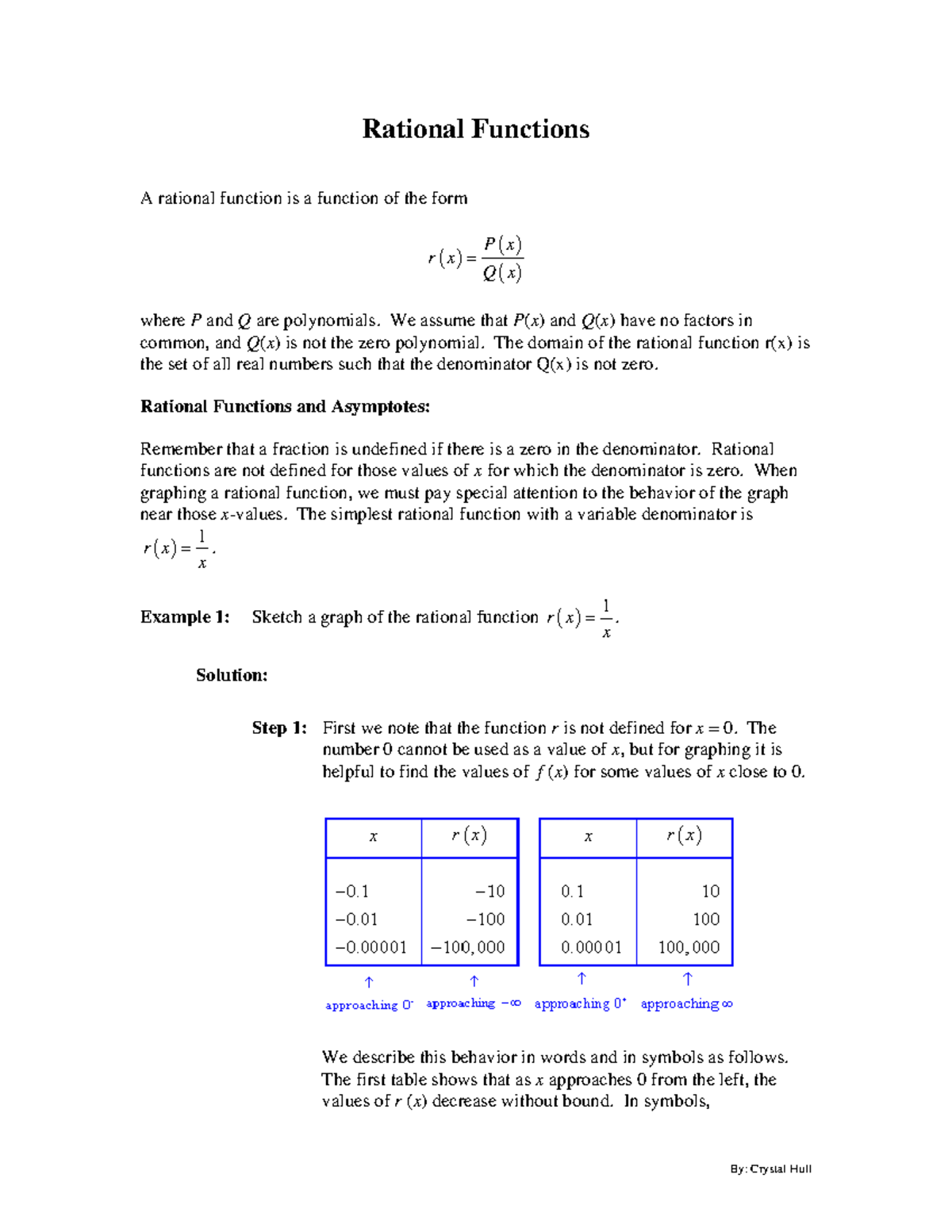 Math1314-rational-functions - Rational Functions A rational function is ...
